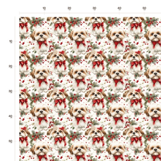50 cm Baumwolle Canvas Weihnachten Shih Tzu Rot Weiß – 160 cm 153 g/m² Eigenproduktion