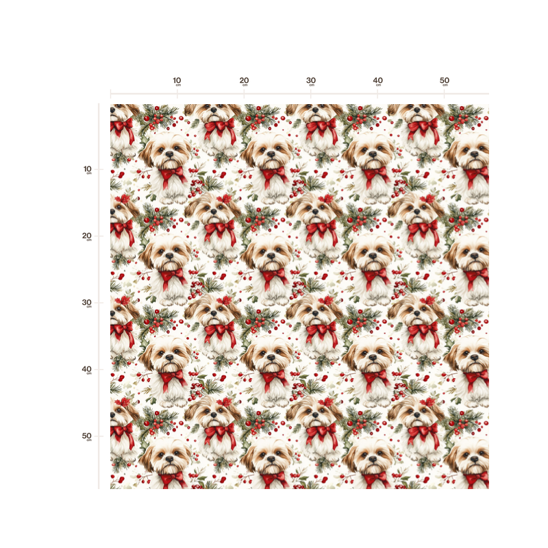 50 cm Baumwolle Canvas Weihnachten Shih Tzu Rot Weiß – 160 cm 153 g/m² Eigenproduktion