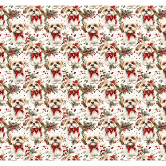 50 cm Baumwolle Canvas Weihnachten Shih Tzu Rot Weiß – 160 cm 153 g/m² Eigenproduktion
