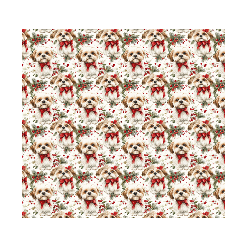 50 cm Baumwolle Canvas Weihnachten Shih Tzu Rot Weiß – 160 cm 153 g/m² Eigenproduktion