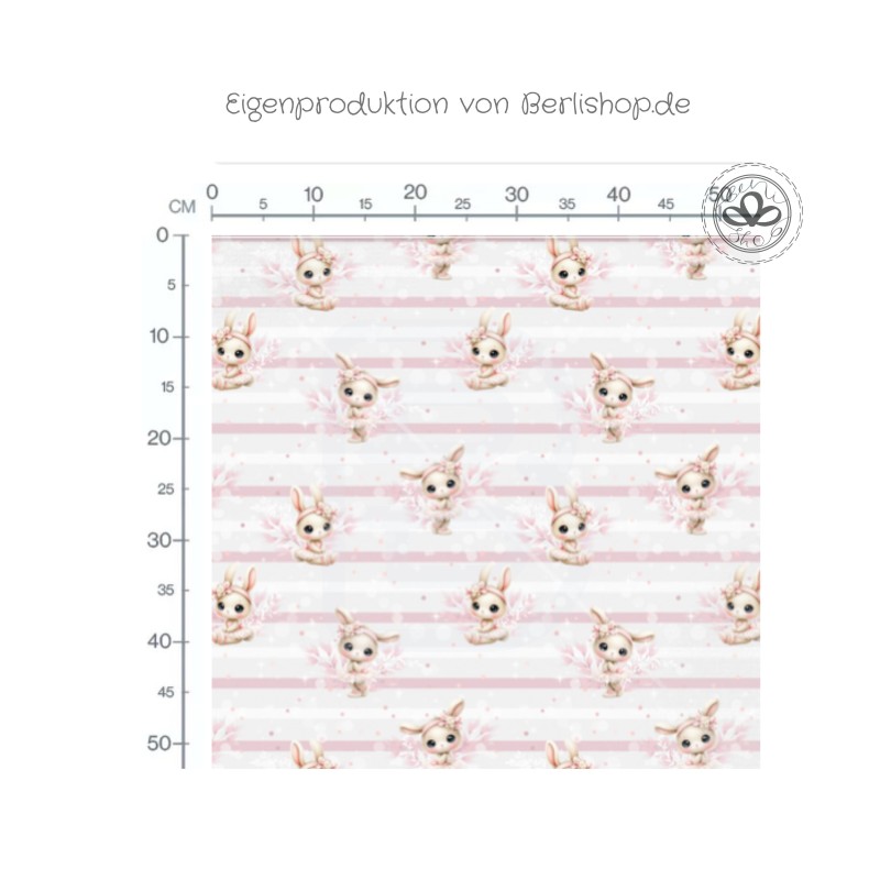 Baumwolle Canvas Stoff - Frohe Ostern Hasemädchen mit Streifen und Blumen – romantischer Kinderstoff hochwertige Eigenproduktion
