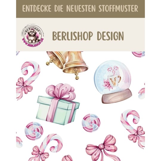 50 cm Baumwolle Canvas Weihnachten Geschenke Schleifen Rosa Mint – 160 cm 153 g/m² Eigenproduktion