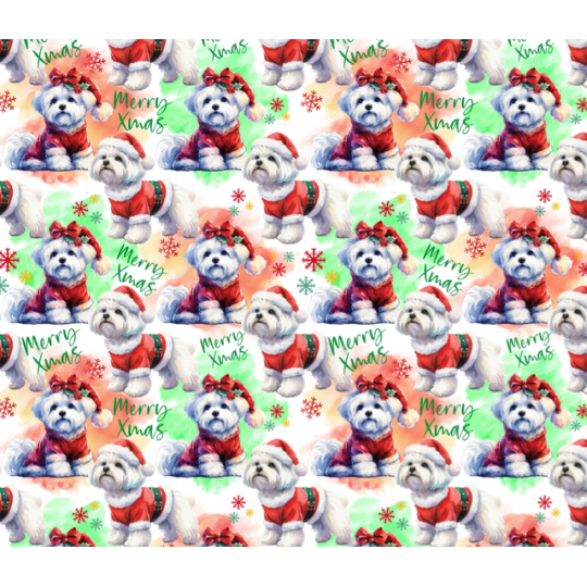 50 cm Baumwolle Canvas Weihnachten Malteser Hunde Rot – Merry Xmas 160 cm 153 g/m² Eigenproduktion