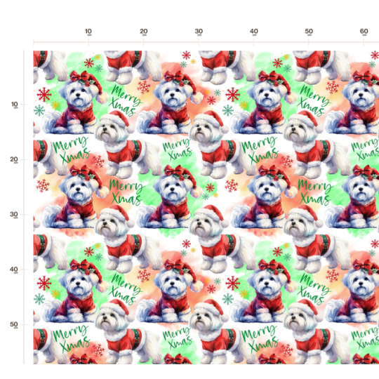50 cm Baumwolle Canvas Weihnachten Malteser Hunde Rot – Merry Xmas 160 cm 153 g/m² Eigenproduktion