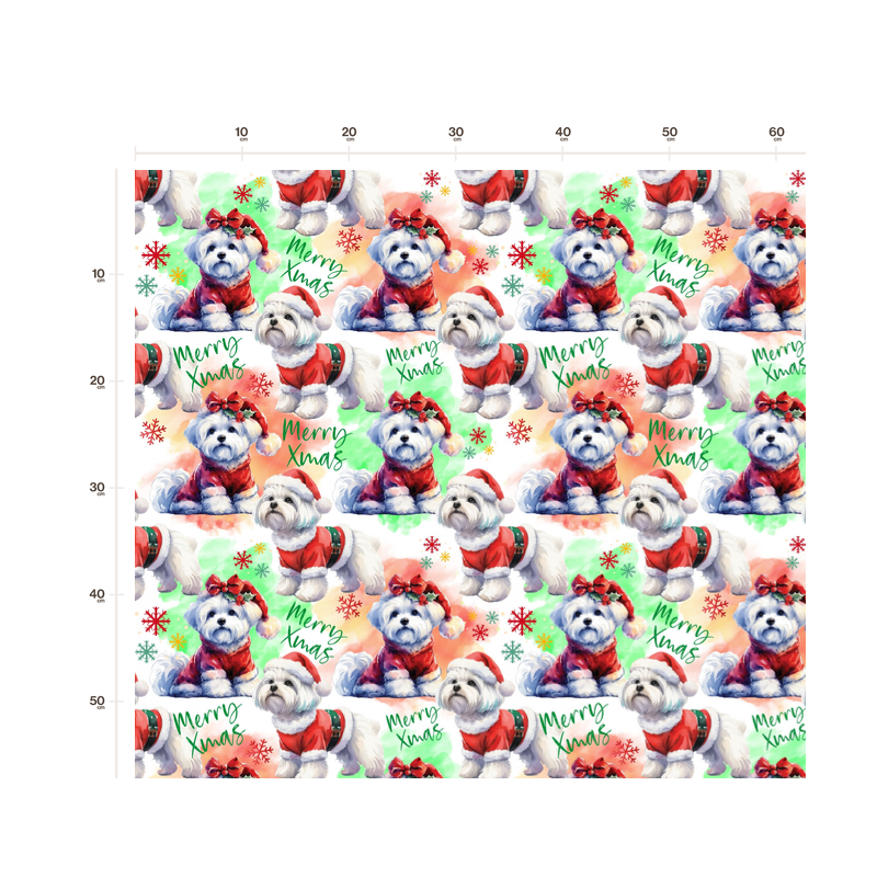 50 cm Baumwolle Canvas Weihnachten Malteser Hunde Rot – Merry Xmas 160 cm 153 g/m² Eigenproduktion