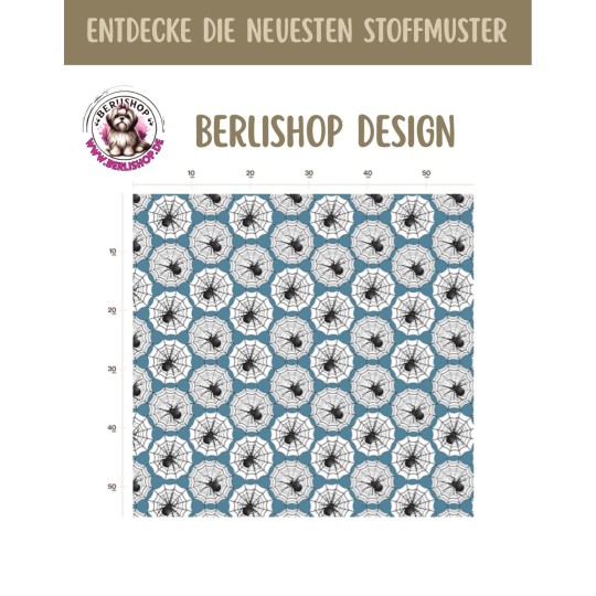 50 cm Baumwolle Canvas Haloween Spinnennetz Spinnen Petrol Schwarz Weiß  160 cm 153 g/m² Eigenproduktion