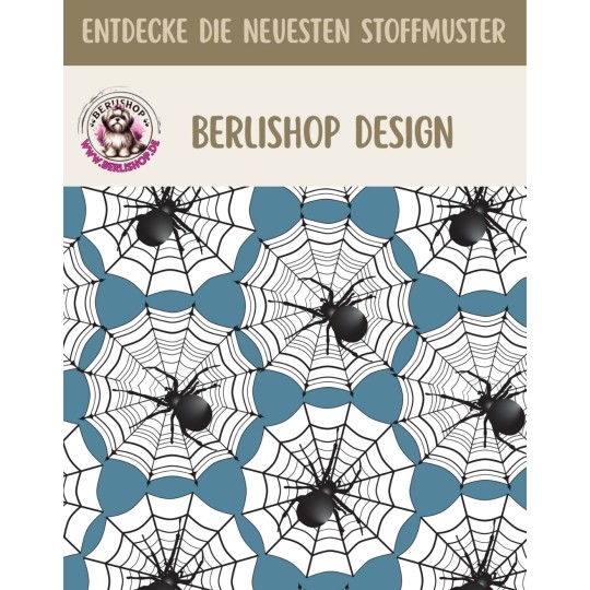 50 cm Baumwolle Canvas Haloween Spinnennetz Spinnen Petrol Schwarz Weiß  160 cm 153 g/m² Eigenproduktion