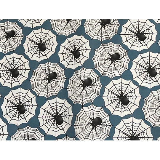 50 cm Baumwolle Canvas Haloween Spinnennetz Spinnen Petrol Schwarz Weiß  160 cm 153 g/m² Eigenproduktion