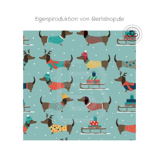Pre-Order Dackel mit Pulli Weihnachten Mint – Stoffdesign von Berlishop mit Stoffauswahl - 10 Stoffe zu Auswahl – Meterware