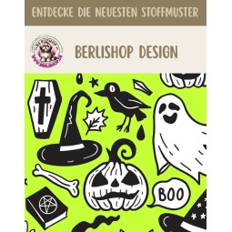 50 cm Baumwolle Canvas Haloween Halloween Geister Kürbis Hexenhut Sarg Grün Schwarz Weiß 160 cm 153 g/m² Eigenproduktion