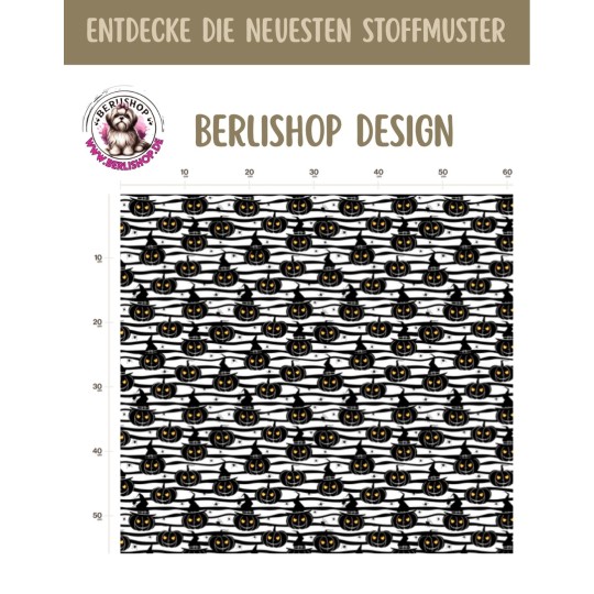 50 cm Baumwolle Canvas Haloween Kürbisse Schwarz Weiß Orange – gestreift 160 cm 153 g/m² Eigenprod