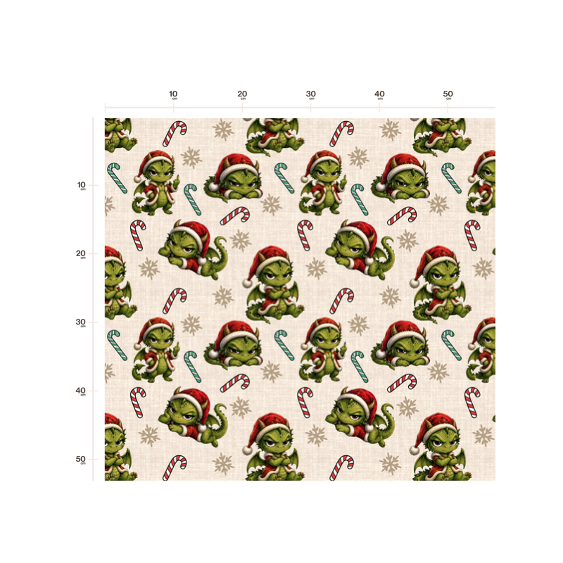 50 cm French Terry Sommersweat Weihnachten Drache Beige Grün Rot – 145 cm 240 g/m² Eigenproduktion