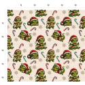 50 cm French Terry Sommersweat Weihnachten Drache Beige Grün Rot – 145 cm 240 g/m² Eigenproduktion