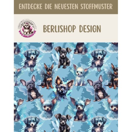 1m Coupon French Terry Sommersweat Hunde Fantasy Blau – 150 cm – Reaktivdruck -Eigenproduktion