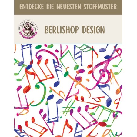 1m Coupon French Terry Sommersweat Musiknoten Bunt Weiß – 150 cm – Reaktivdruck – Eigenproduktion