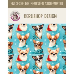 1m Coupon French Terry Sommersweat Chihuahua Weihnachten Türkis – 150 cm – Reaktivdruck – Eigenproduktion