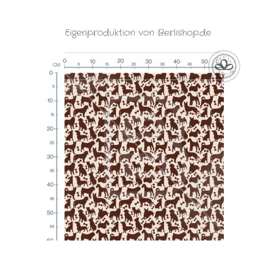 Baumwolle Canvas Stoff - viele Hunderassen als Silhouetten Braun Beige minimalistisch - hochwertige Eigenproduktion