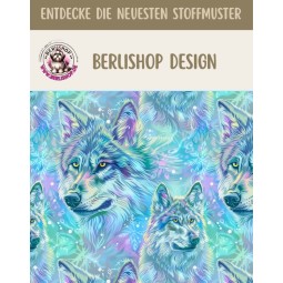 1m Coupon French Terry Sommersweat Wolf Fantasy Türkis Blau – 150 cm – Reaktivdruck – Eigenproduktion