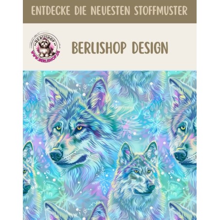 1m Coupon French Terry Sommersweat Wolf Fantasy Türkis Blau – 150 cm – Reaktivdruck – Eigenproduktion
