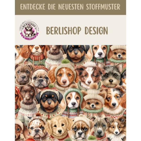 1m Coupon French Terry Sommersweat Hunde Winter Weihnachten Beige Grün Rot – 150 cm – Reaktivdruck – Eigenproduktion