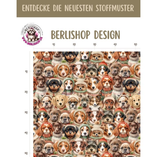 1m Coupon French Terry Sommersweat Hunde Winter Weihnachten Beige Grün Rot – 150 cm – Reaktivdruck – Eigenproduktion