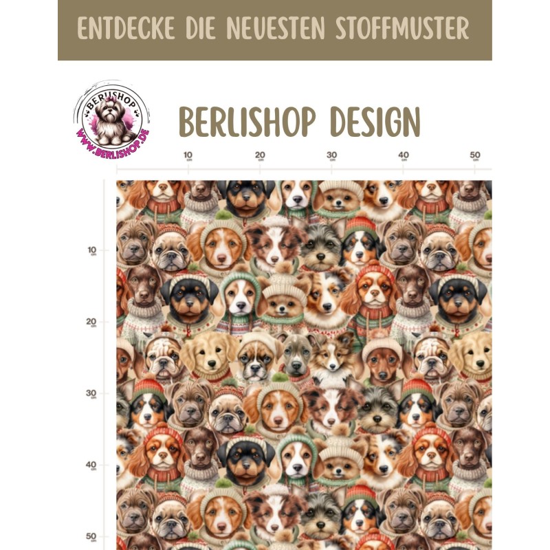 1m Coupon French Terry Sommersweat Hunde Winter Weihnachten Beige Grün Rot – 150 cm – Reaktivdruck – Eigenproduktion