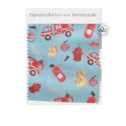 Baumwolle Canvas Feuerwehr Stoff 160 cm – Feuerwehrauto & Löschmotiv Blau – 153 g/m² – Eigenproduktion