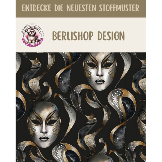 1m Coupon French Terry Sommersweat Masken Schwarz Gold Silber – 150 cm – Reaktivdruck – Eigenproduktion