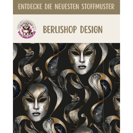 1m Coupon French Terry Sommersweat Masken Schwarz Gold Silber – 150 cm – Reaktivdruck – Eigenproduktion