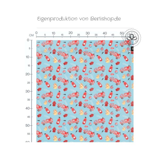 Baumwolle Canvas Stoff – Feuerwehr – Feuerwehrauto & Löschmotiv Blau Kinderstoff – hochwertige Eigenproduktion