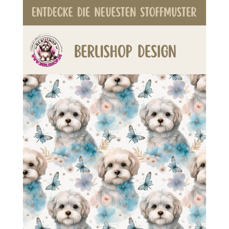 French Terry Sommersweat Malteser Stoff 145 cm  – Blumen & Schmetterlinge – 240 g/m²  – Eigenproduktion