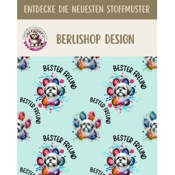 French Terry Sommersweat Shih Tzu  Stoff 145 cm – Bester Freund Hunde Motiv Mint – 240 g/m² – Eigenproduktion