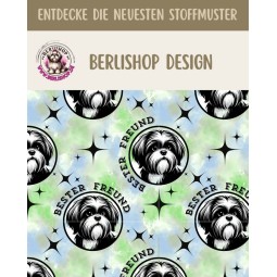 French Terry Sommersweat Shih Tzu  Stoff 145 cm – Regenbogen bester freund Motiv – 240 g/m² – Eigenproduktion