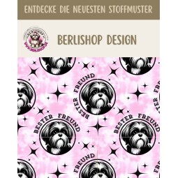 French Terry Hunde Stoff Shih Tzu 145 cm – Bester Freund Design Rosa – 240 g/m² – Eigenproduktion