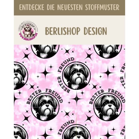 French Terry Hunde Stoff Shih Tzu 145 cm – Bester Freund Design Rosa – 240 g/m² – Eigenproduktion