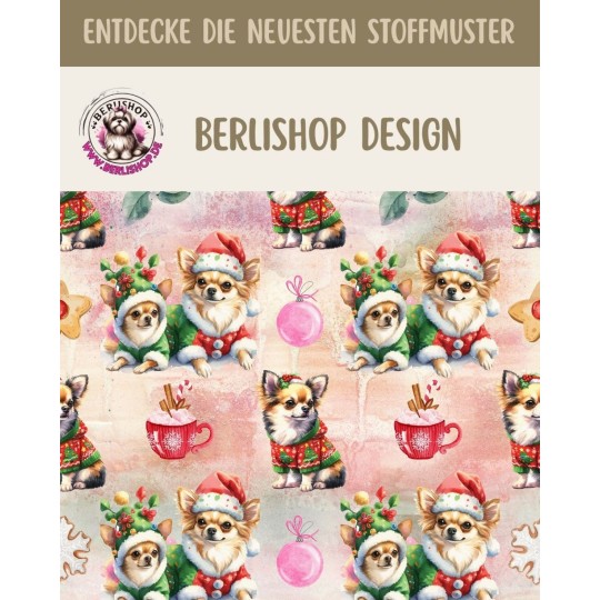 50 cm French Terry Sommersweat Chihuahua Weihnachten Rosa Rot Grün –145 cm 240 g/m² Eigenproduktion