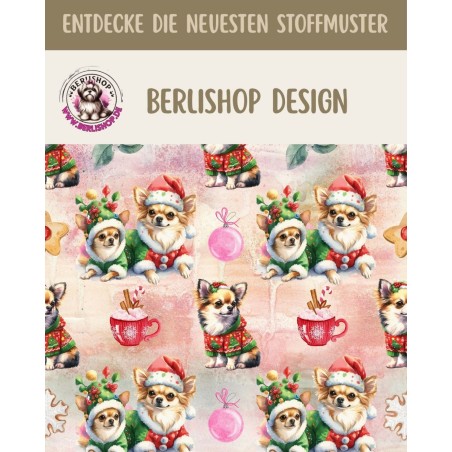50 cm French Terry Sommersweat Chihuahua Weihnachten Rosa Rot Grün –145 cm 240 g/m² Eigenproduktion