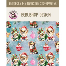 50 cm French Terry Sommersweat Chihuahua Weihnachten Blau Rot Grün –145 cm 240 g/m² Eigenproduktion