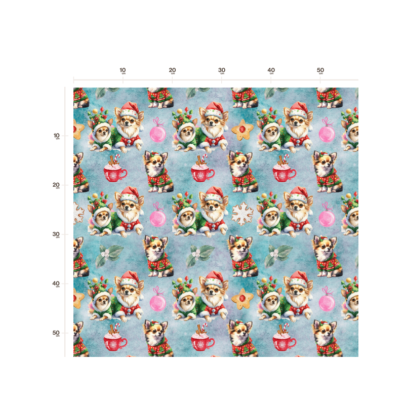 50 cm French Terry Sommersweat Chihuahua Weihnachten Blau Rot Grün –145 cm 240 g/m² Eigenproduktion