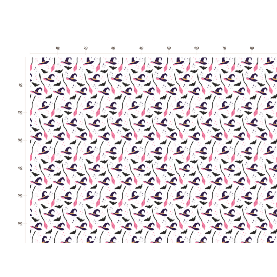 50 cm French Terry Sommersweat HaloweenHexenhüte Fledermäuse Weiß Lila Pink  –145 cm 240 g/m² Eigenproduktion