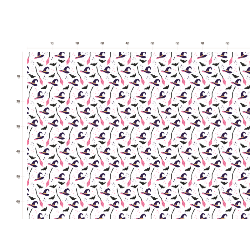 50 cm French Terry Sommersweat HaloweenHexenhüte Fledermäuse Weiß Lila Pink  –145 cm 240 g/m² Eigenproduktion