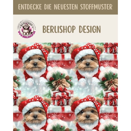 50 cm French Terry Sommersweat Yorkshire Terrier Weihnachten Geschenke Rot Mint –145 cm 240 g/m² Eigenproduktion
