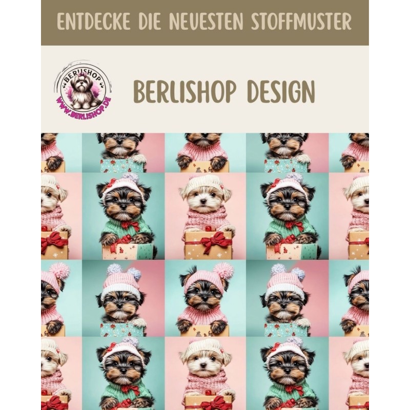 50 cm French Terry Sommersweat Hunde Weihnachten Geschenke Rosa Mint –145 cm 240 g/m² Eigenproduktion