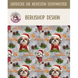 50 cm French Terry Sommersweat Shih Tzu Weihnachten Grau Rot –145 cm 240 g/m² Eigenproduktion
