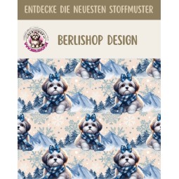 50 cm French Terry Sommersweat Shih Tzu Winter Schnee Blau Beige –145 cm 240 g/m² Eigenproduktion
