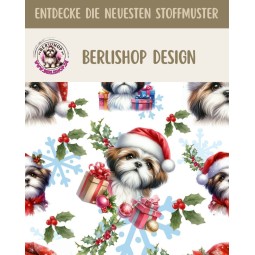 50 cm French Terry Sommersweat Shih Tzu Weihnachten Geschenke Weiß Rot Grün –145 cm 240 g/m² Eigenproduktion