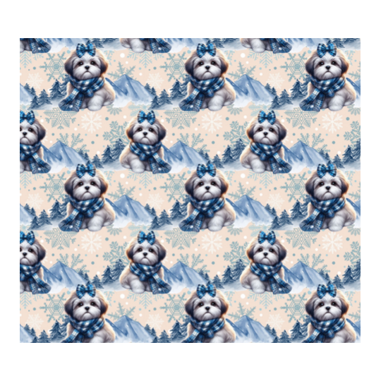 50 cm French Terry Sommersweat Shih Tzu Winter Schnee Blau Beige –145 cm 240 g/m² Eigenproduktion