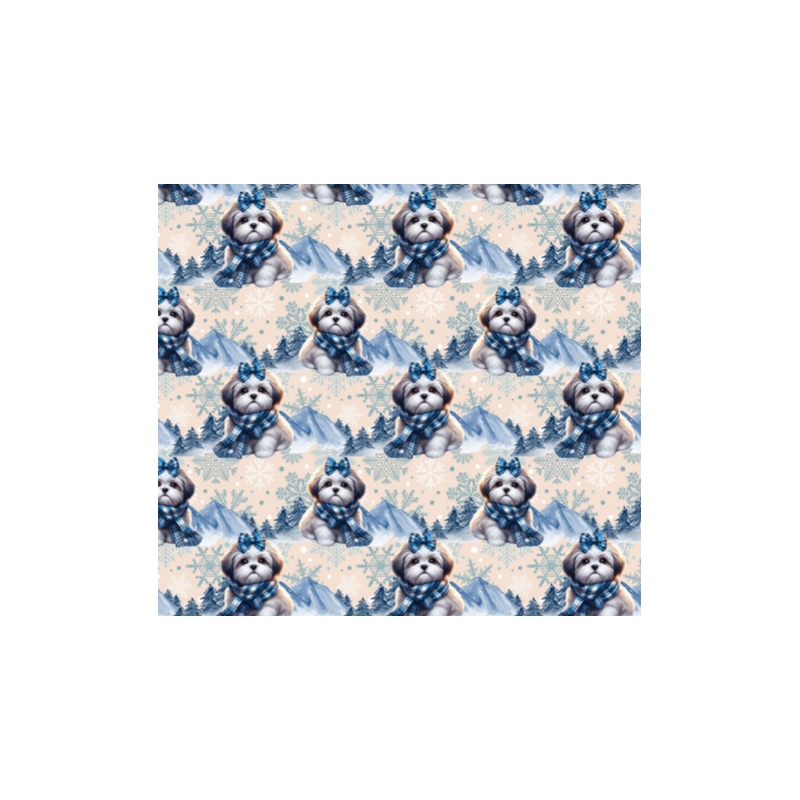 50 cm French Terry Sommersweat Shih Tzu Winter Schnee Blau Beige –145 cm 240 g/m² Eigenproduktion