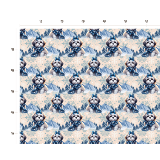 50 cm French Terry Sommersweat Shih Tzu Winter Schnee Blau Beige –145 cm 240 g/m² Eigenproduktion