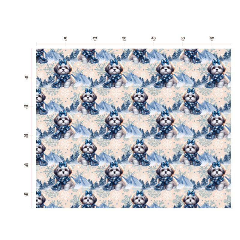 50 cm French Terry Sommersweat Shih Tzu Winter Schnee Blau Beige –145 cm 240 g/m² Eigenproduktion